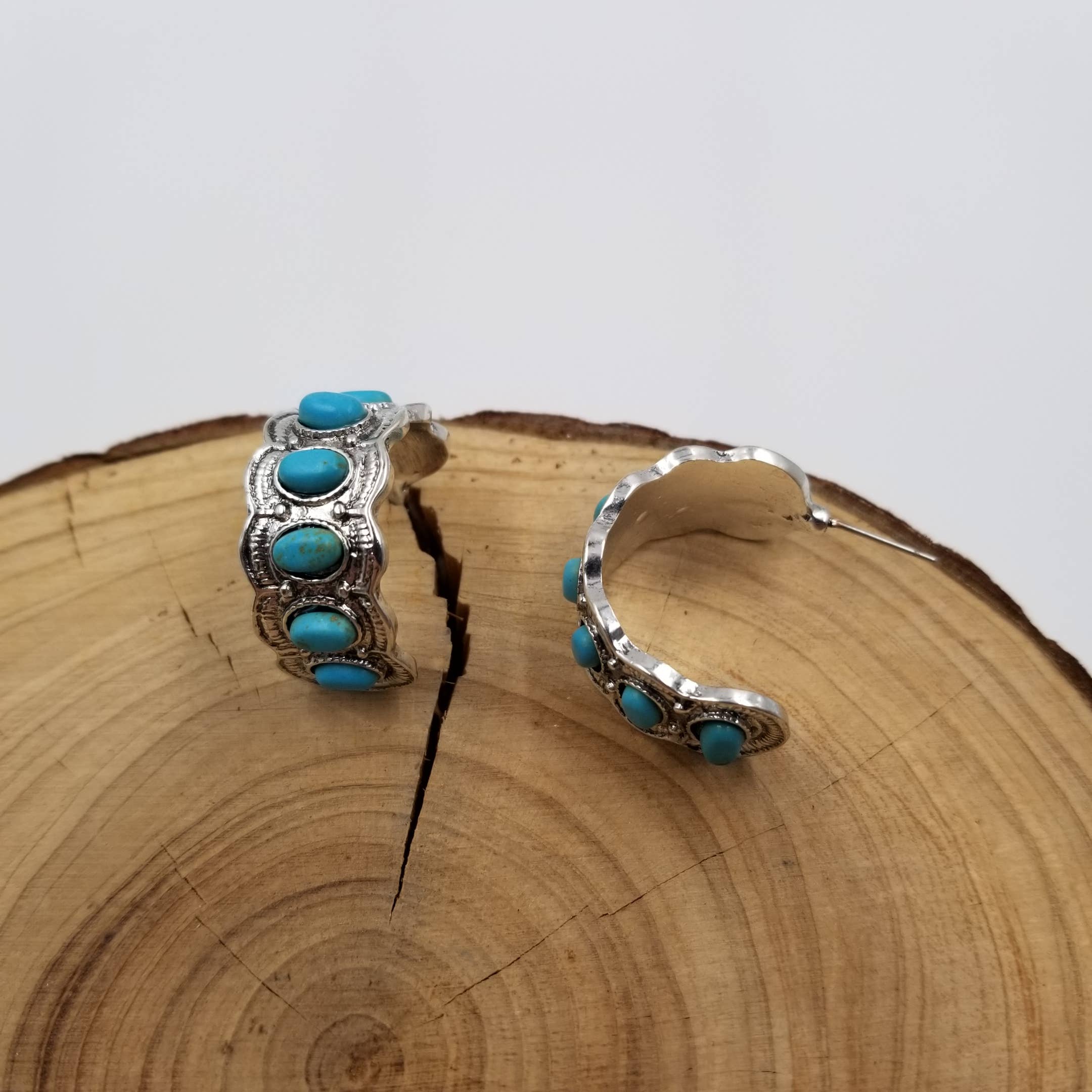 Boho Turquoise C-Shaped Earrings: Mix Color