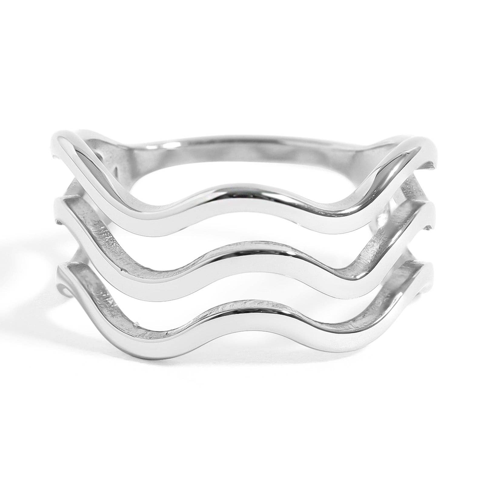 Triple Wave Geometric Ring: Stainless, 6