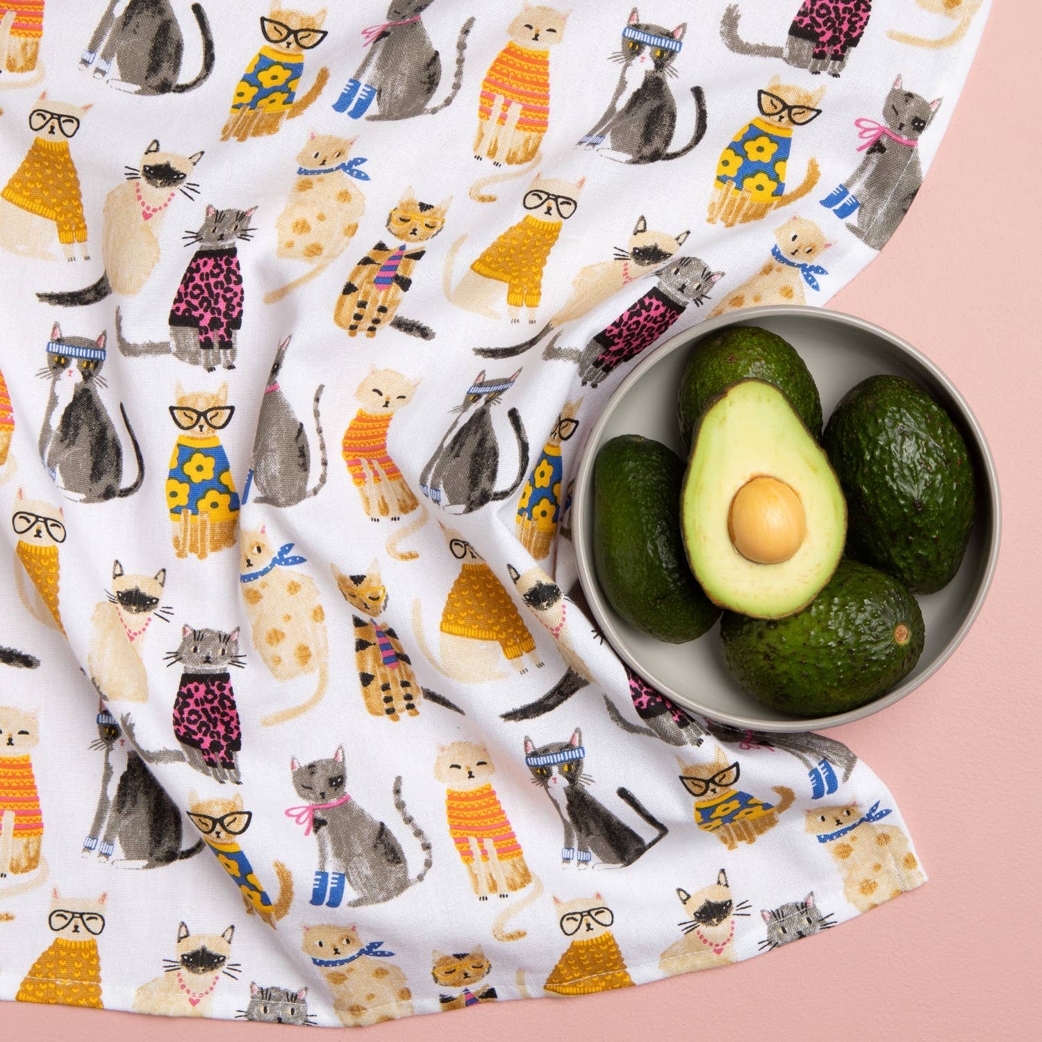 Feline Fine Dishtowel: Multi-Colored