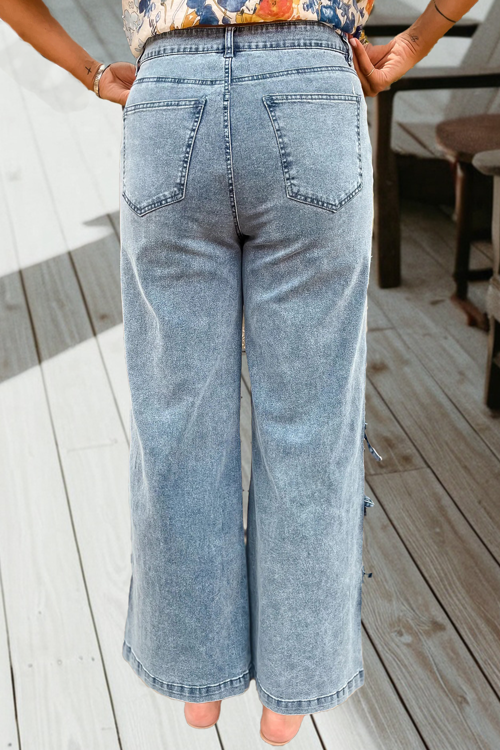 Bow Knot Side Detail Straight Leg Jeans: Beau Blue, 10