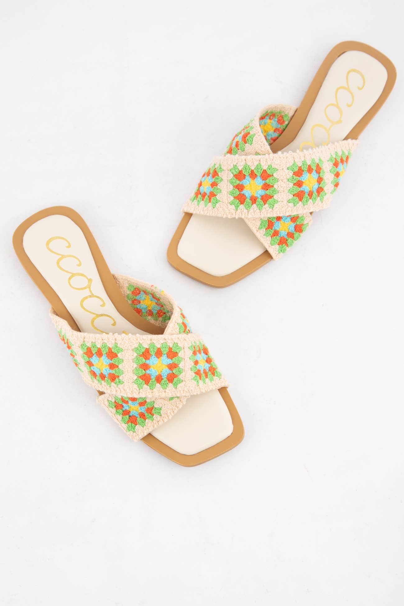 HAYDEN Crochet Granny Square Cross Strap Flat Sandals: GREEN
